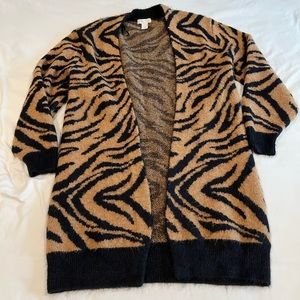 H&M zebra print cozy long cardigan brown and black size XS